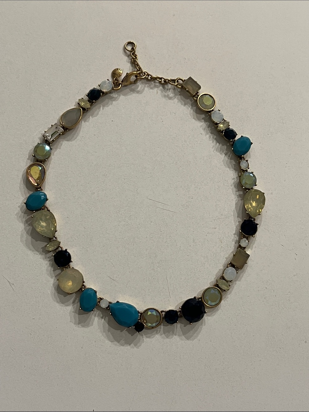 J. Crew Gold-Tone Necklace with Turquoise, Black, Cream and Iridescent Stones